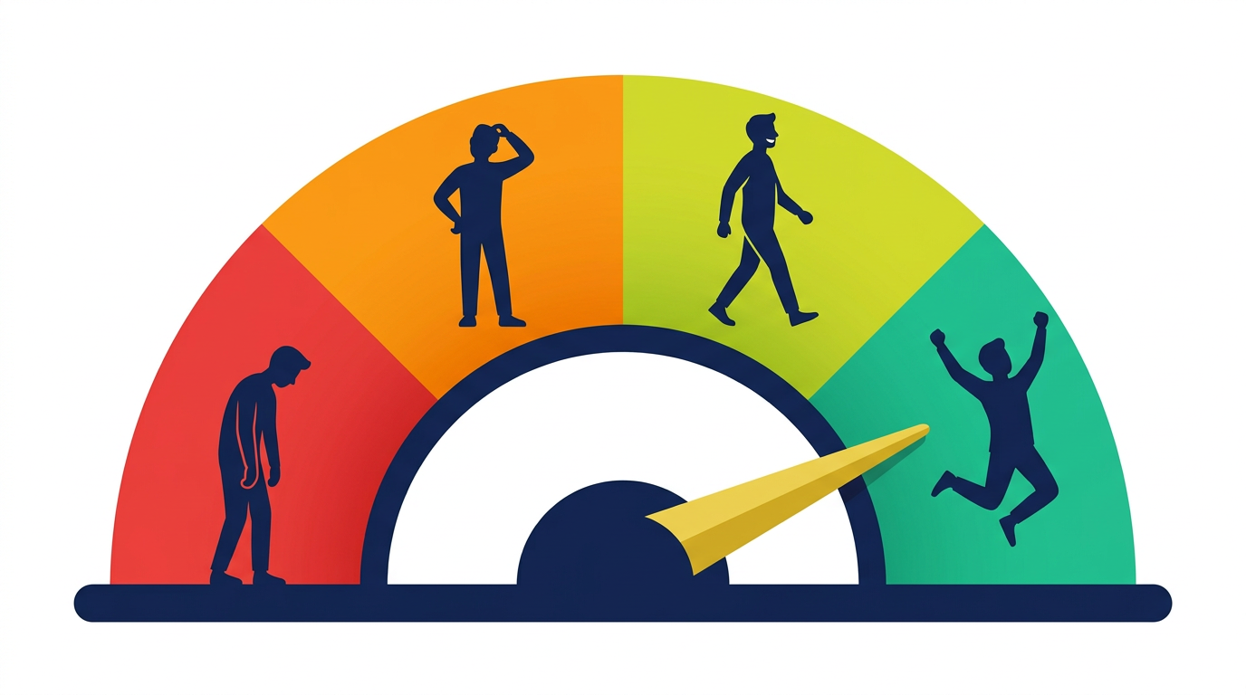 Scoring gauge showing progression from flying blind to data champion with four zones