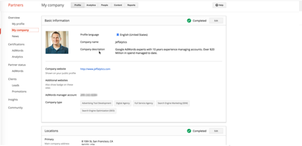 Setting up Google Partners account