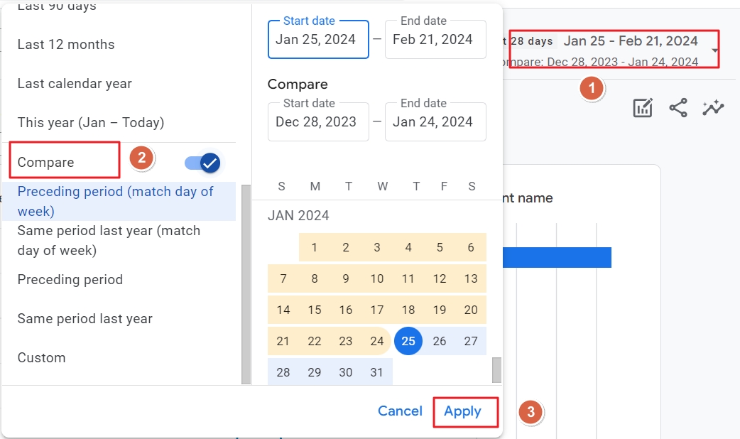 compare conversions over time ga4