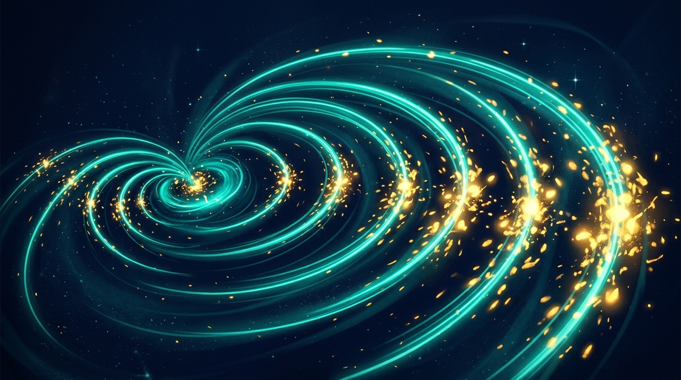 Concentric arcs of light representing compounding learning through repetition