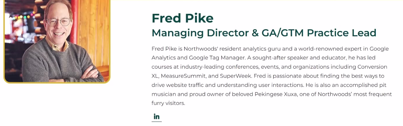 Fred Pike's bio on the Northwoods site, listing him as Managing Director and GA and GTM Practice Lead