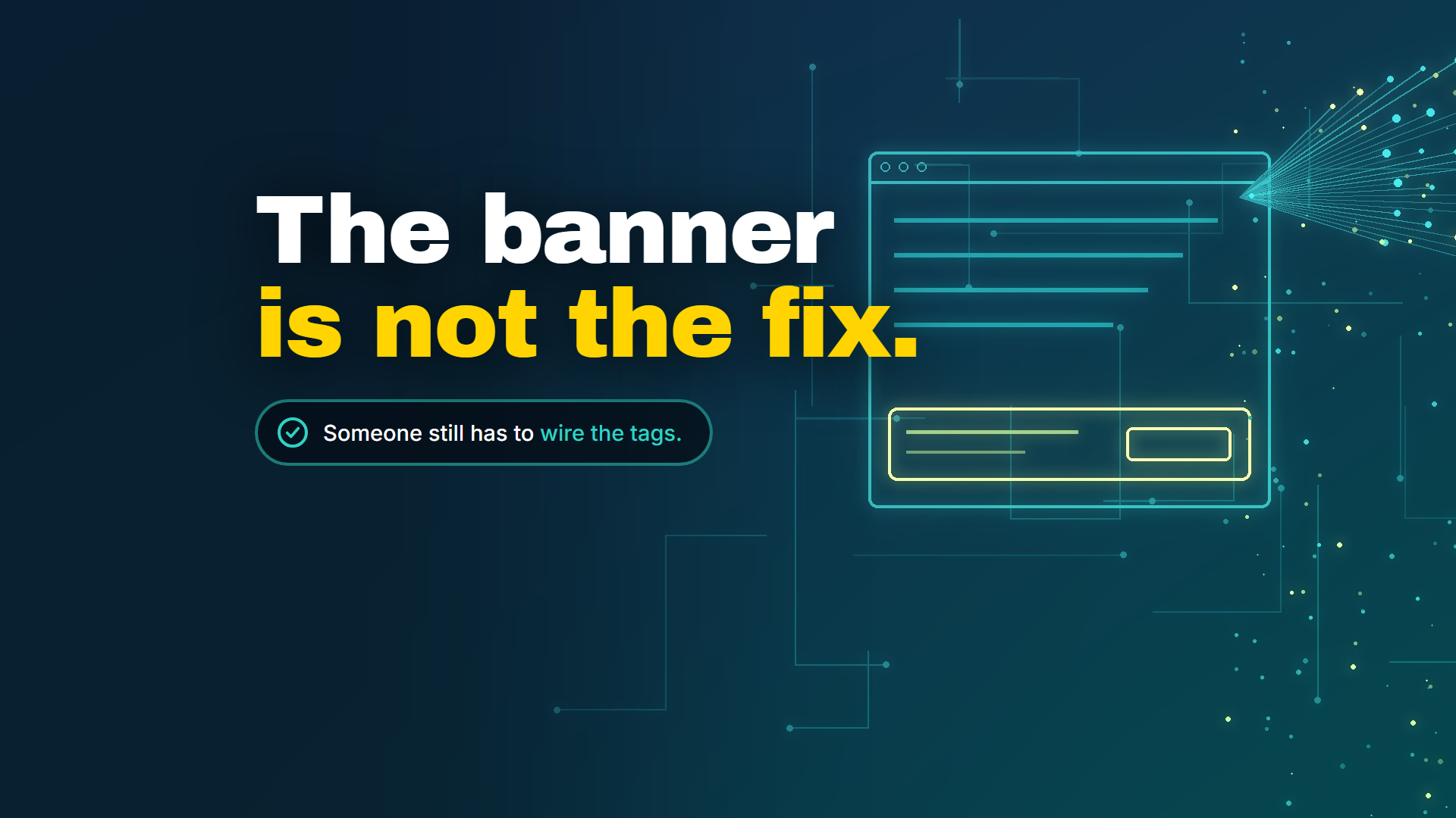 Cover for the consent audit post: a cookie banner on a page while trackers fire out of it anyway