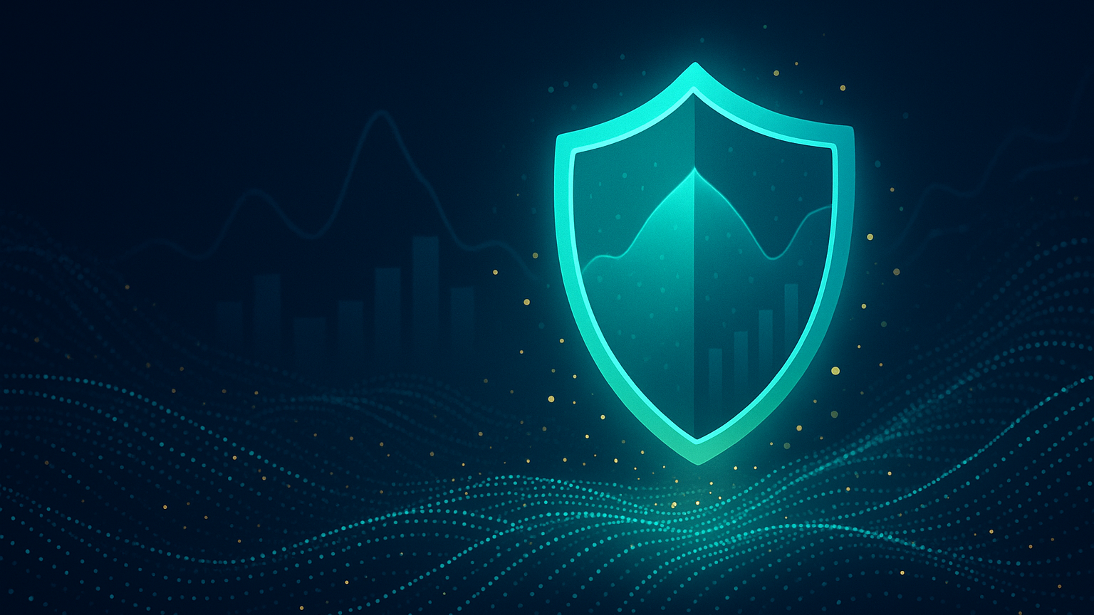 Abstract illustration of a shield protecting anonymized analytics data, representing privacy-first analytics