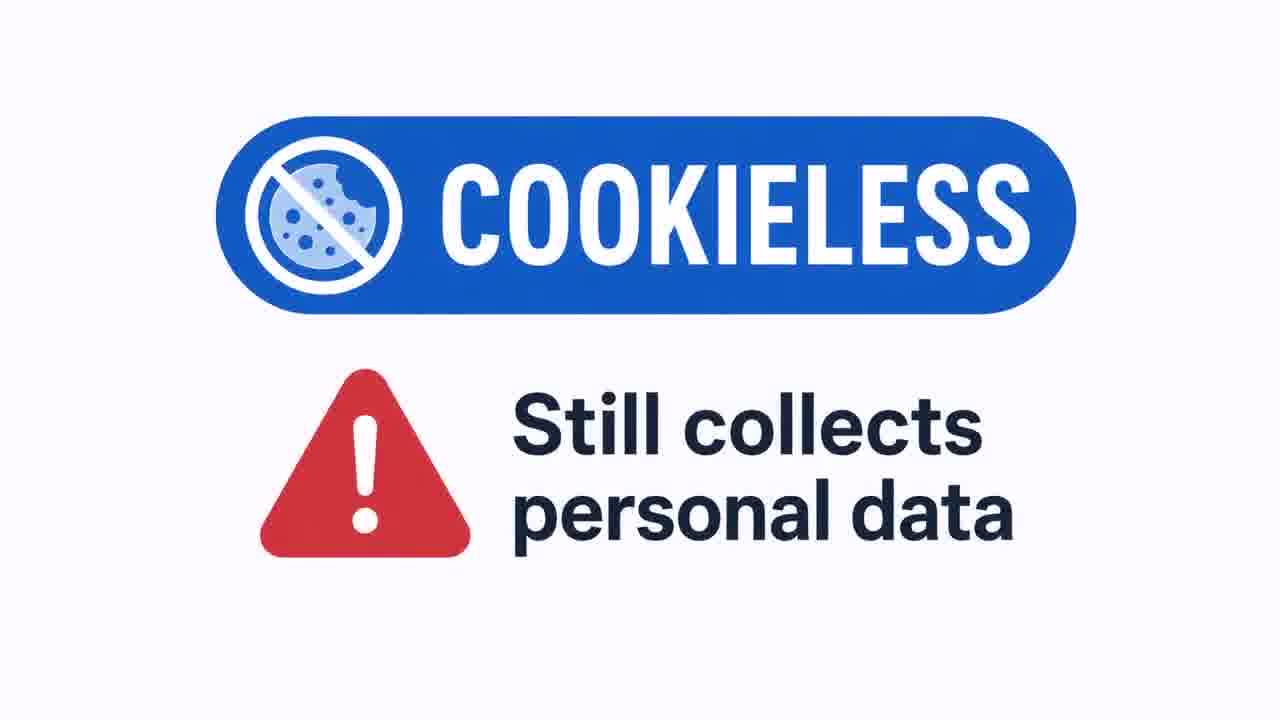 Warning graphic showing that cookieless analytics still collects personal data
