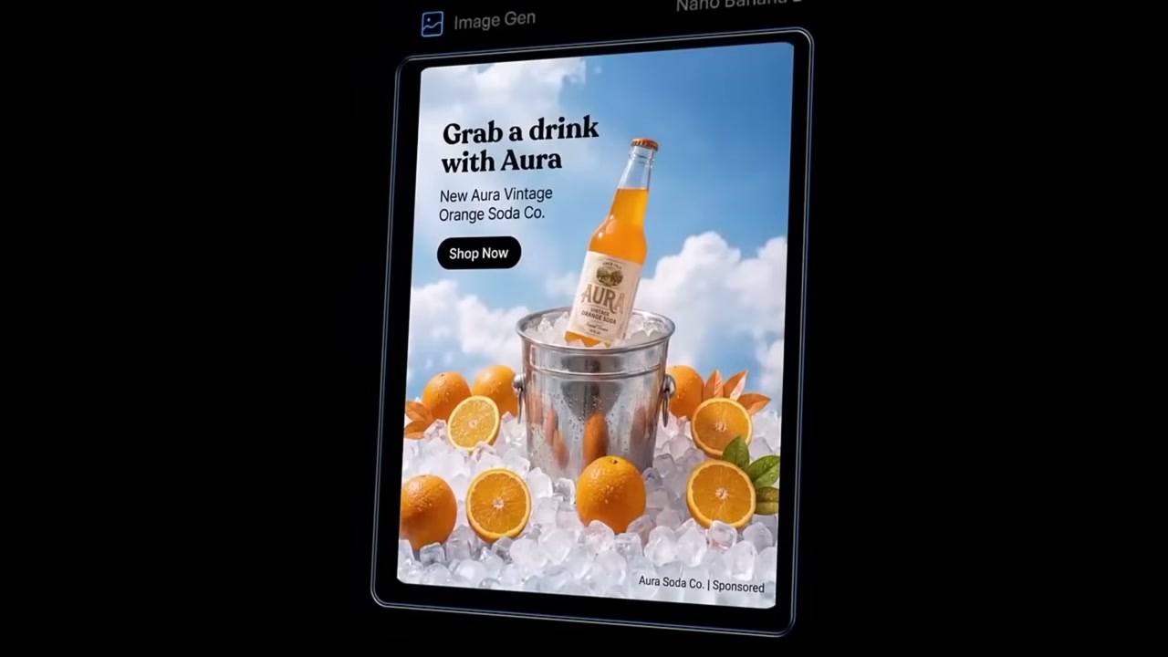 Finished AI-generated video ad for a beverage brand produced in Creatify