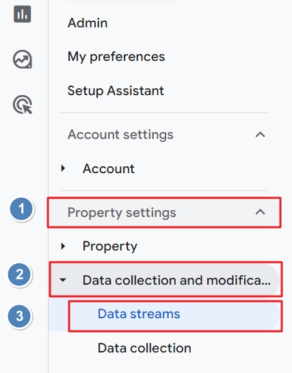 Data streams navigation menu ga4