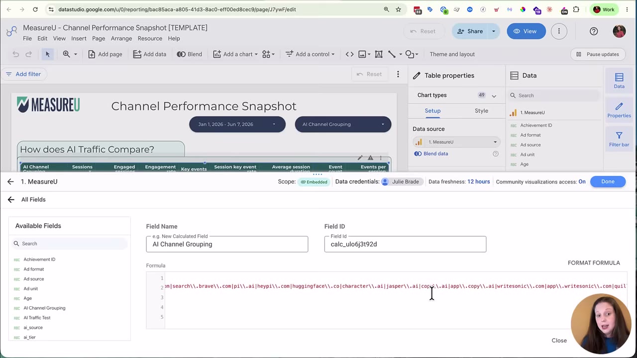 Building a case statement calculated field in Data Studio to group AI traffic