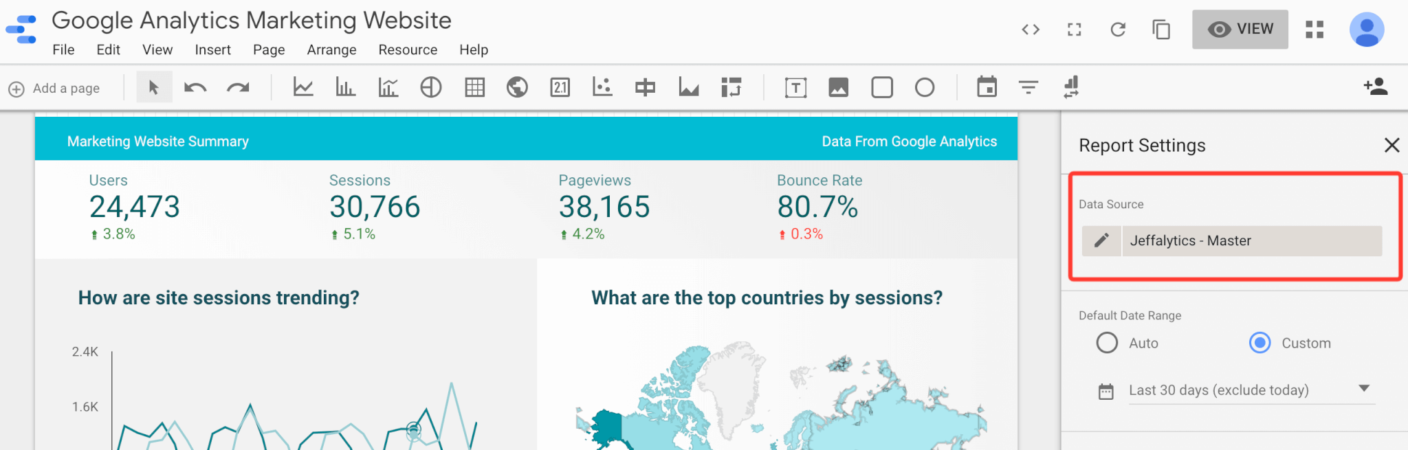 Connecting Google Data Studio to a data source