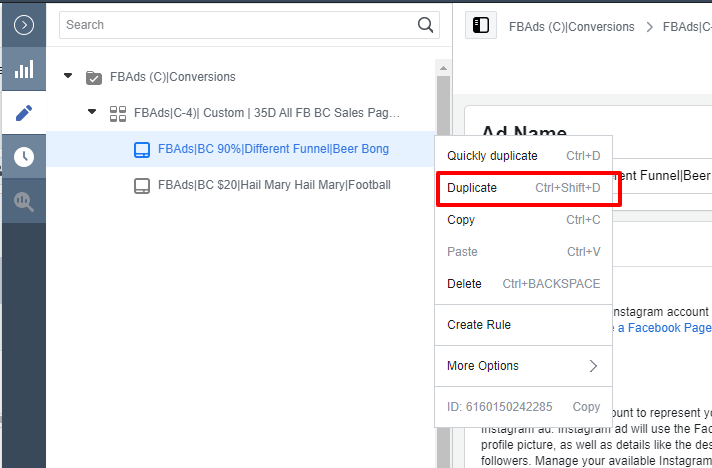 Duplicate your Facebook ads