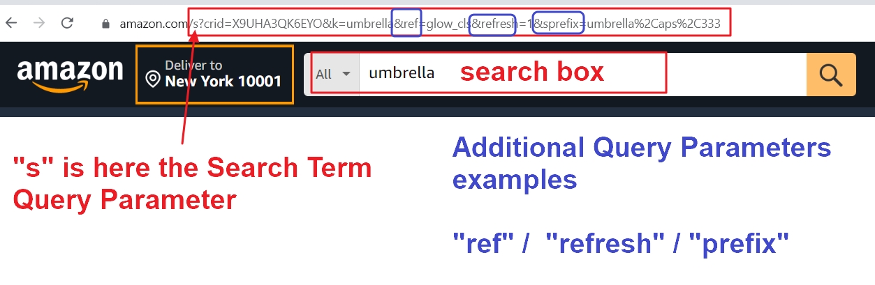 Example search query parameters