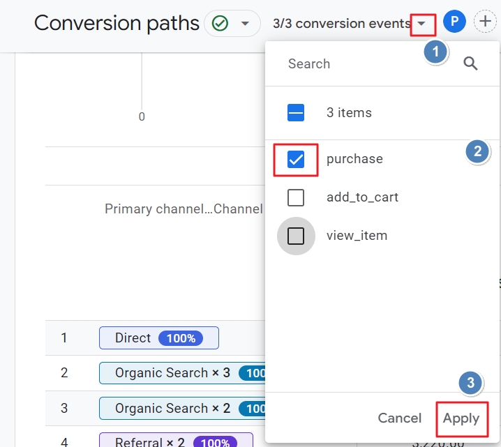 ga4 conversion paths report filter events