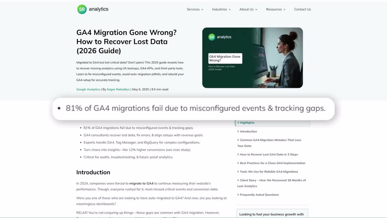 Statistic showing 81 percent of GA4 migrations have misconfigured events