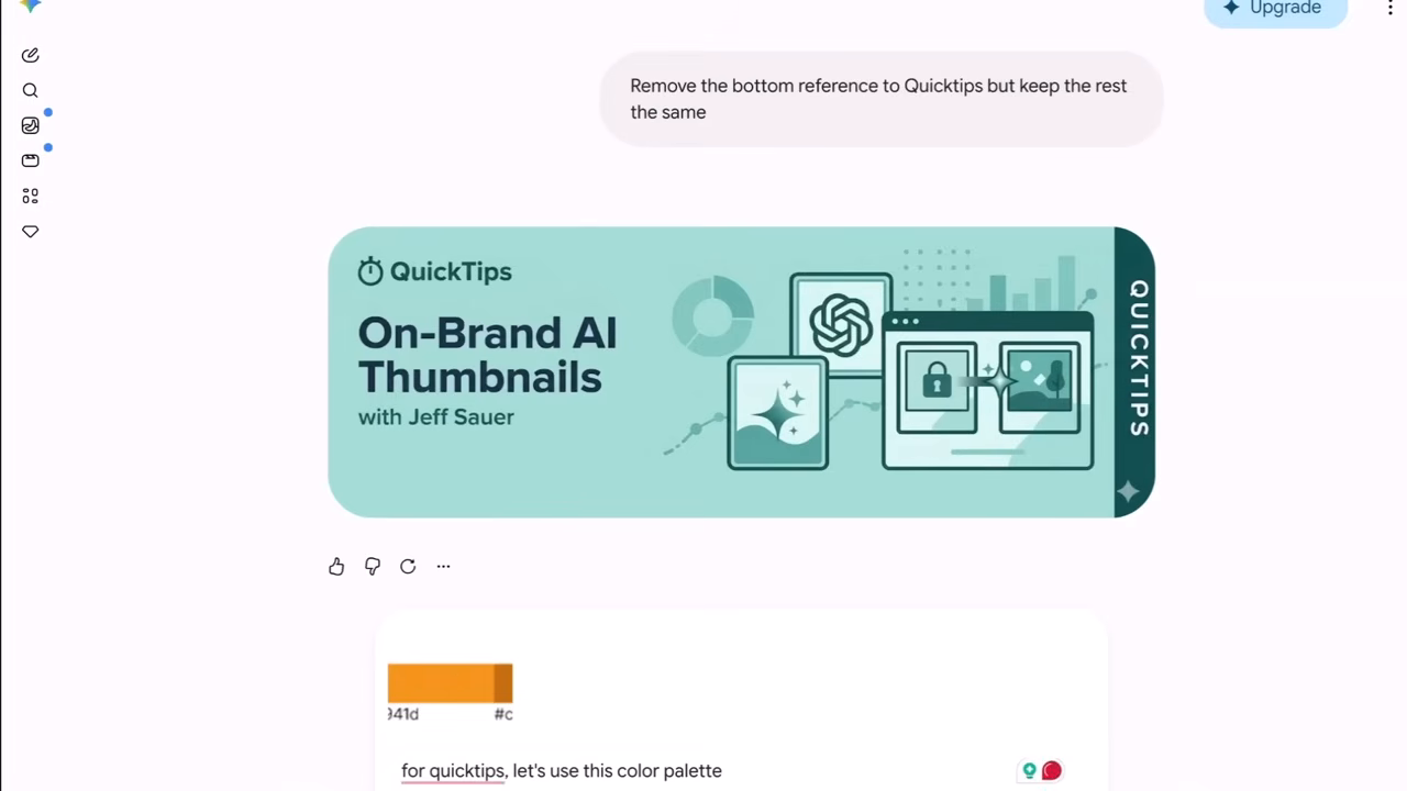 ChatGPT generating an on-brand thumbnail from a reference image and a prompt