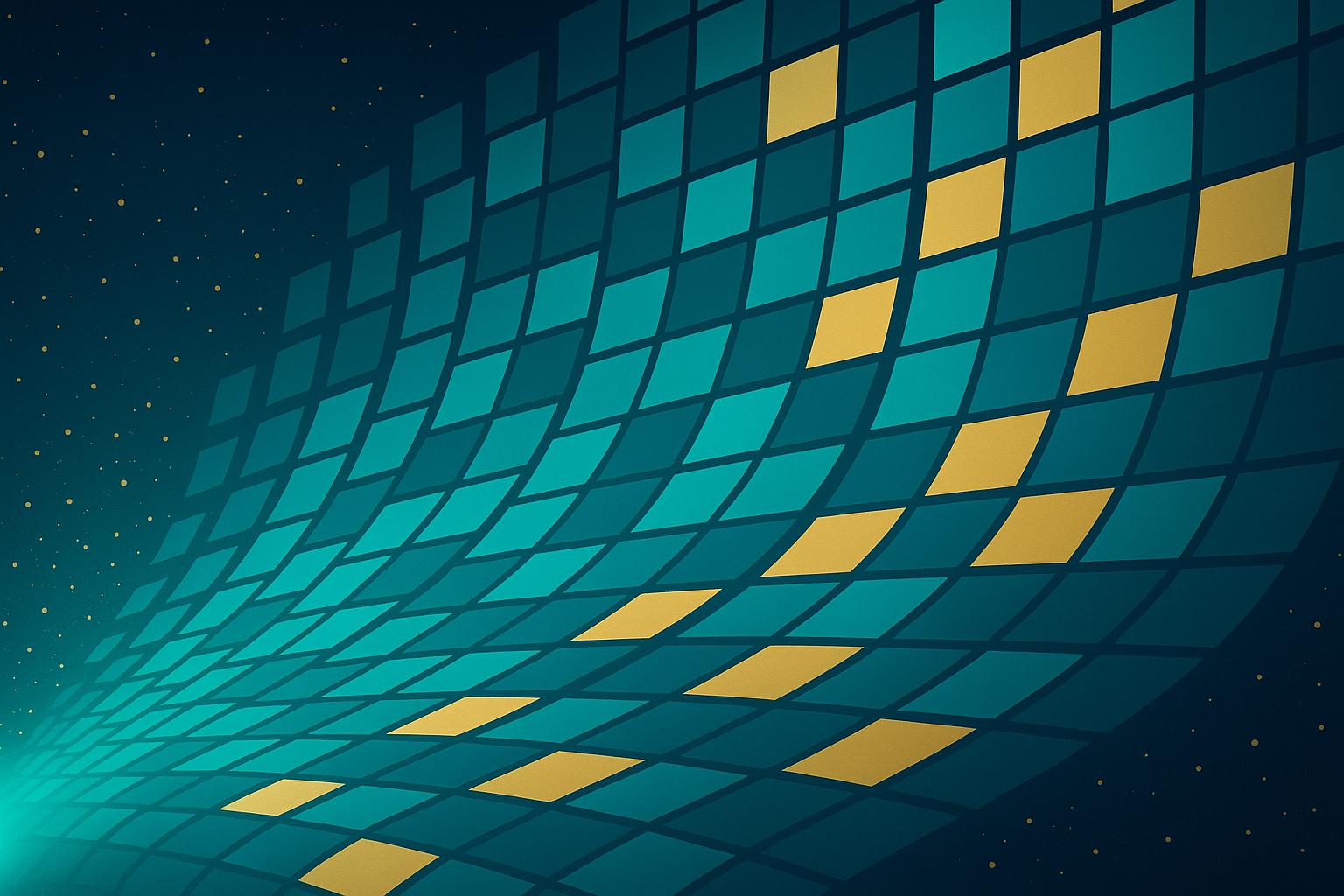A wall of cohesive branded image tiles flowing from a single source, representing AI images at scale