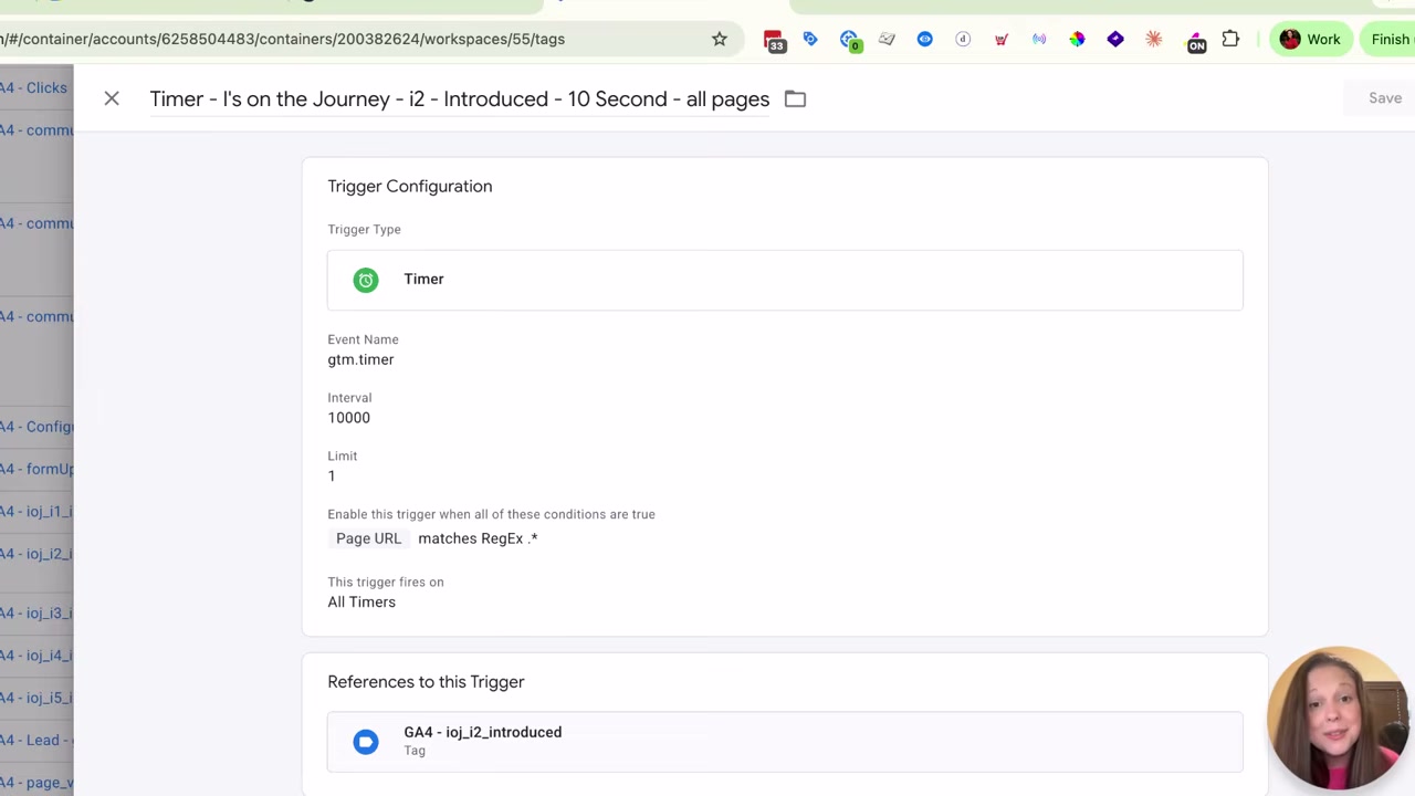 A Google Tag Manager timer trigger firing after 10 seconds on all pages