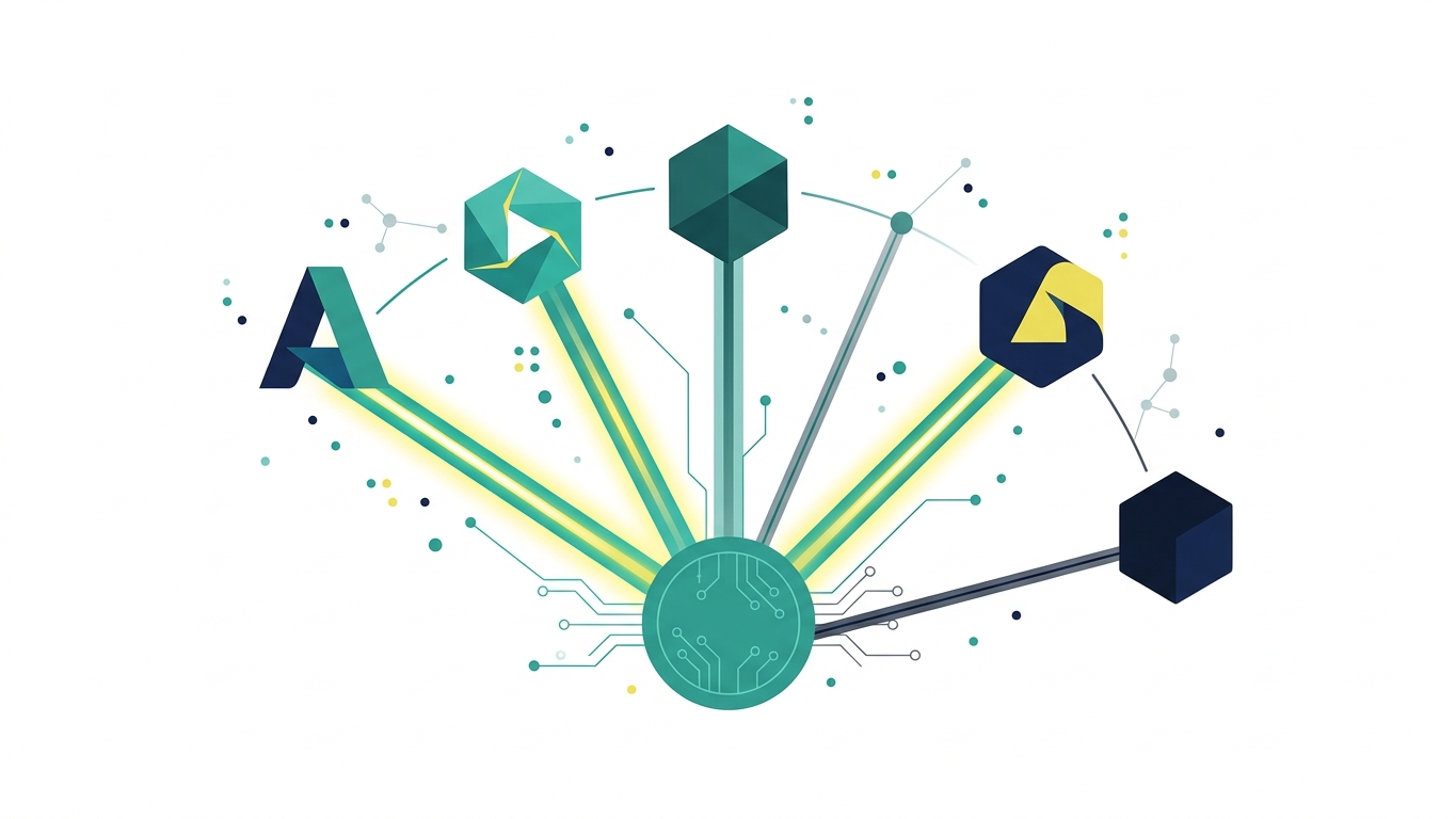 Illustration showing brand visibility across multiple AI search platforms with varying connection strengths
