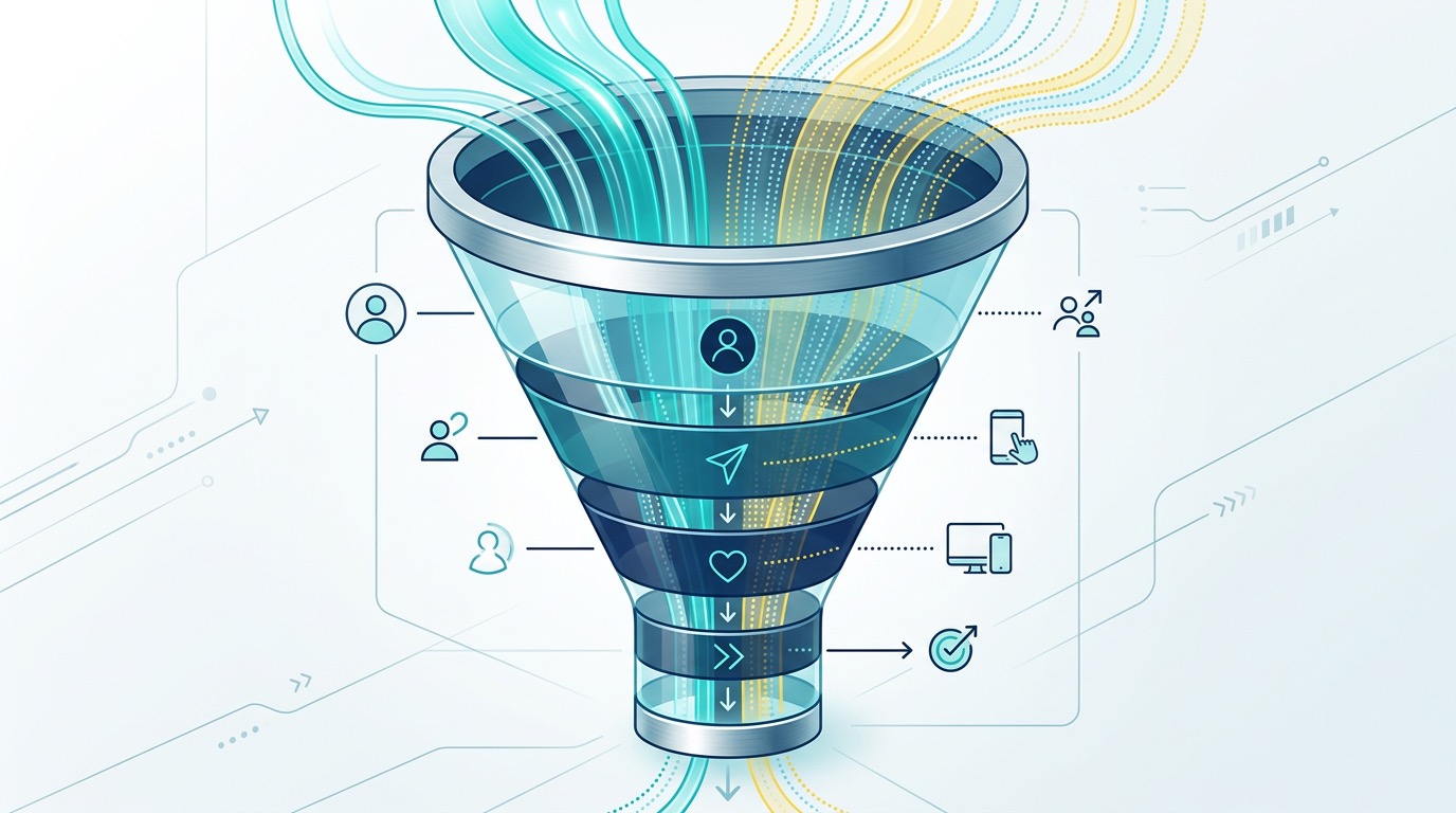 Funnel diagram showing modeled versus observed conversion data