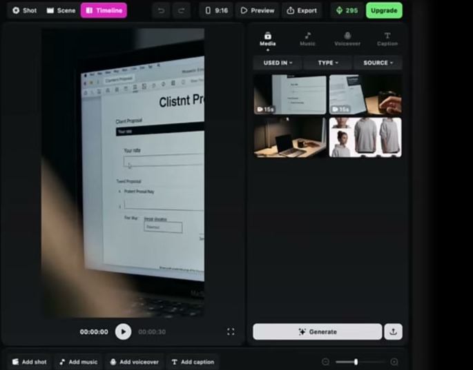 OpenArt Director preview showing glitched on-screen text reading Clistnt Proposal instead of Client Proposal
