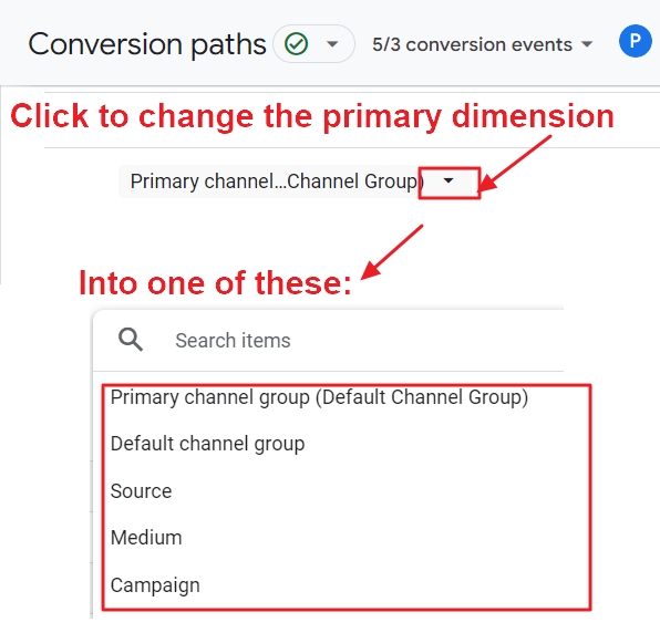 Primary dimension conversion paths report