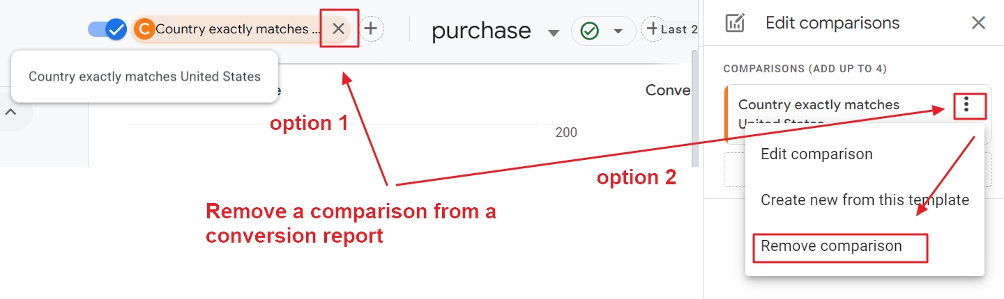 remove comparison conversion report ga4