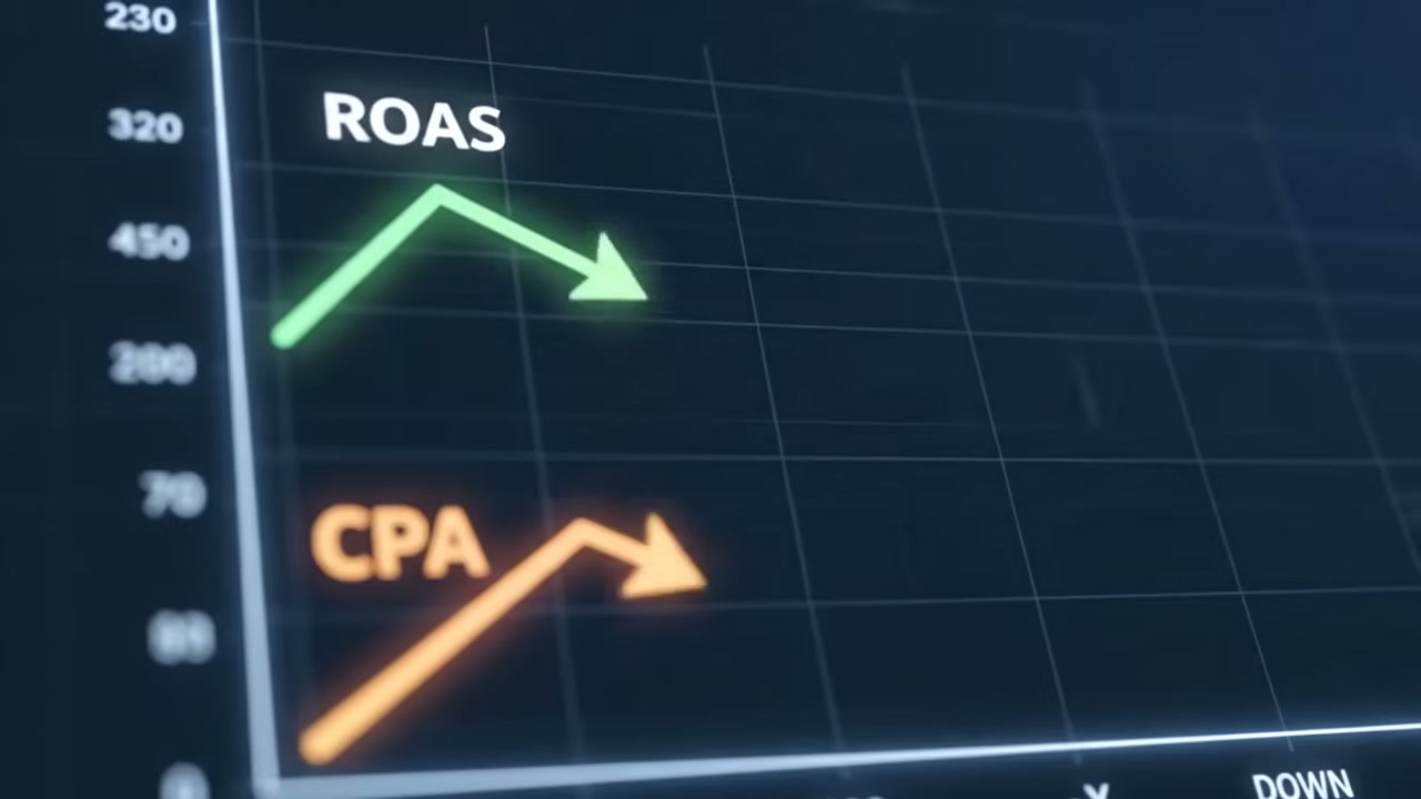Chart showing ROAS declining and CPA rising - the impact of broken tracking on ad performance