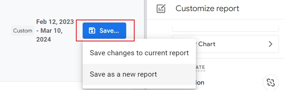 save customized report ga4