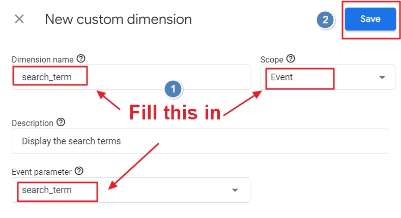 search term custom dimension ga4