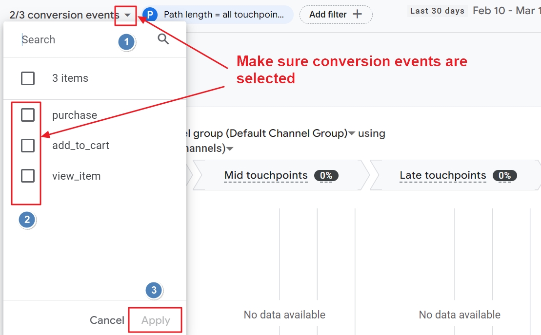 select conversion events ga4