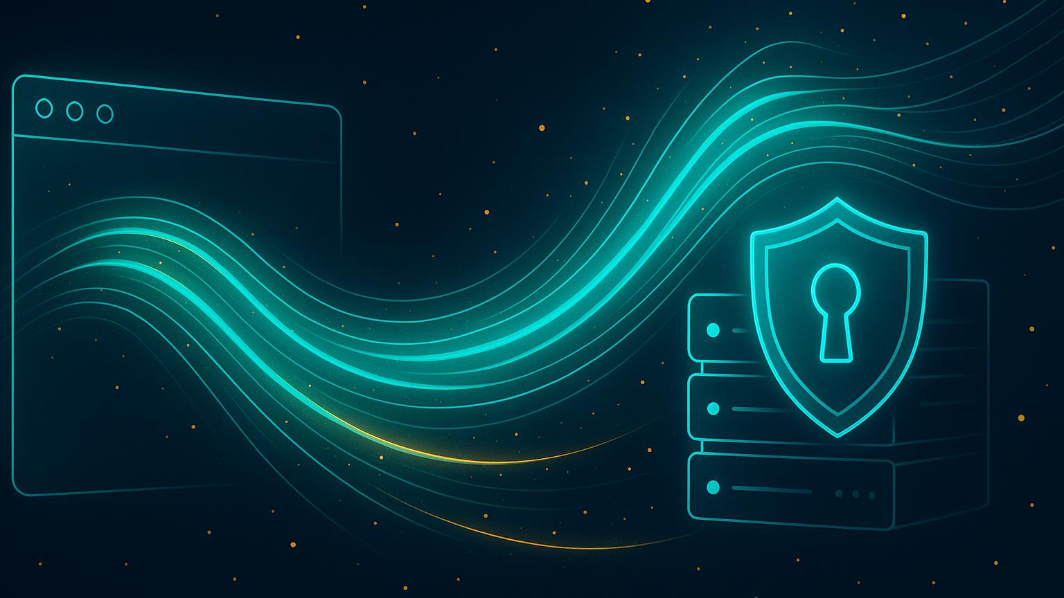 Abstract illustration of server-side tracking: data flowing from a browser through a secure server