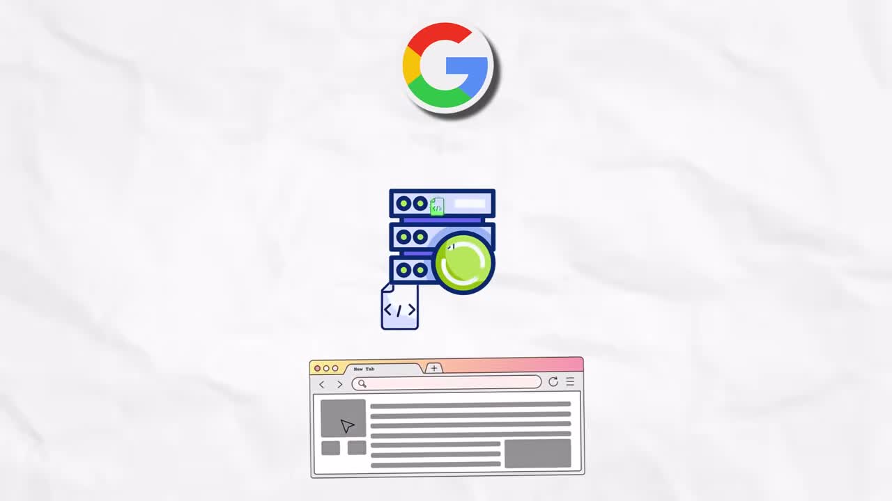 Server-side tracking flow showing browser connecting to Google through a managed server relay