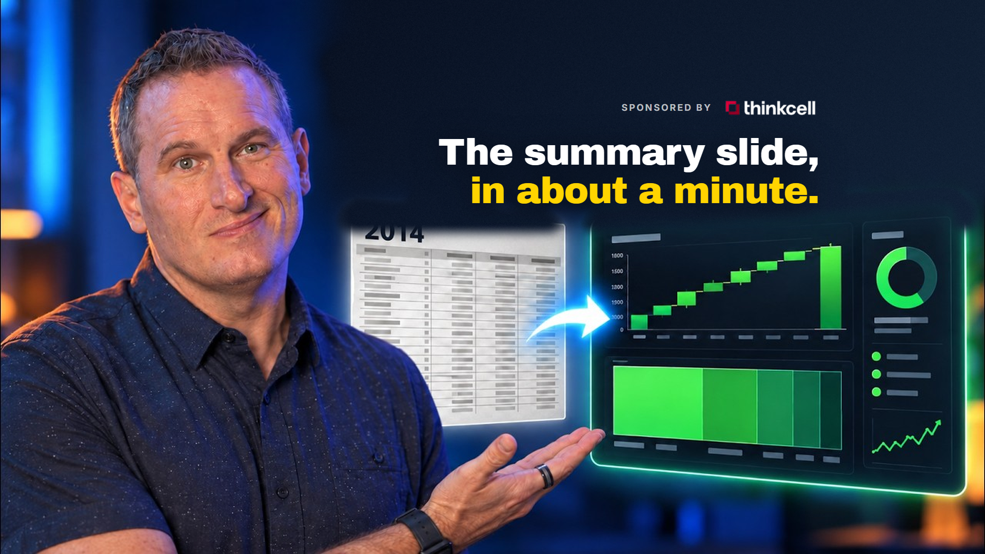 Jeff Sauer presenting a 2014 reporting template turning into a live dashboard, sponsored by thinkcell