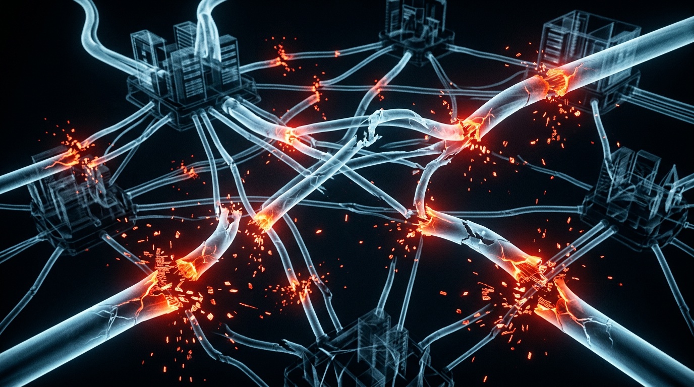 X-ray visualization showing broken data connections and tracking leaks