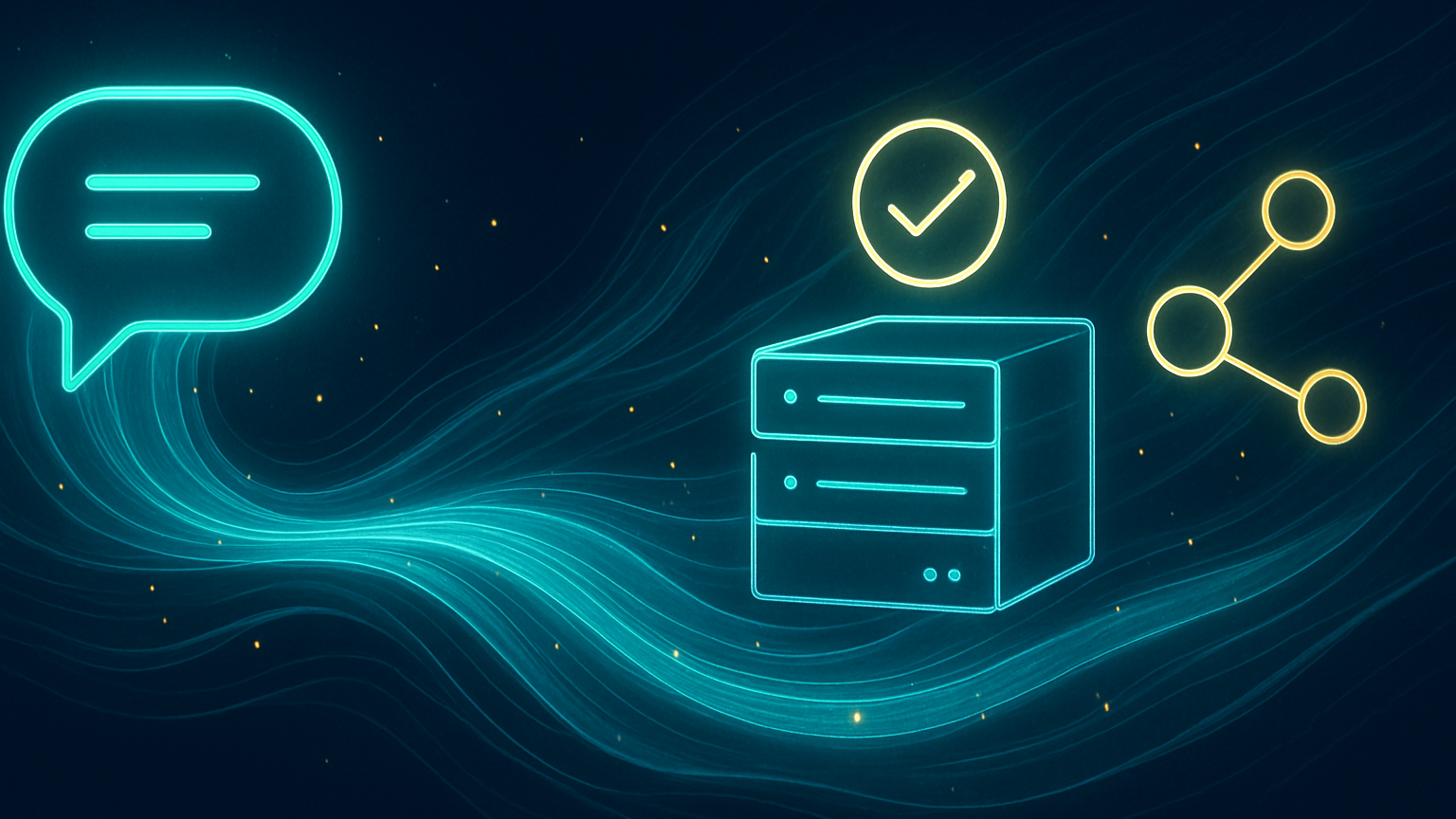 Abstract illustration of a chat bubble sending verified data into a server, representing conversational server-side tracking setup