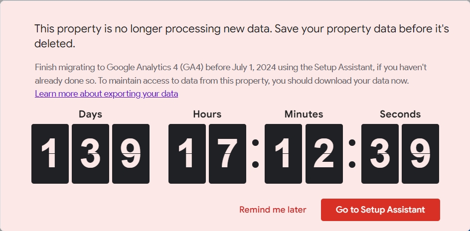 universal analytics delete countdown to 1st of July 2024