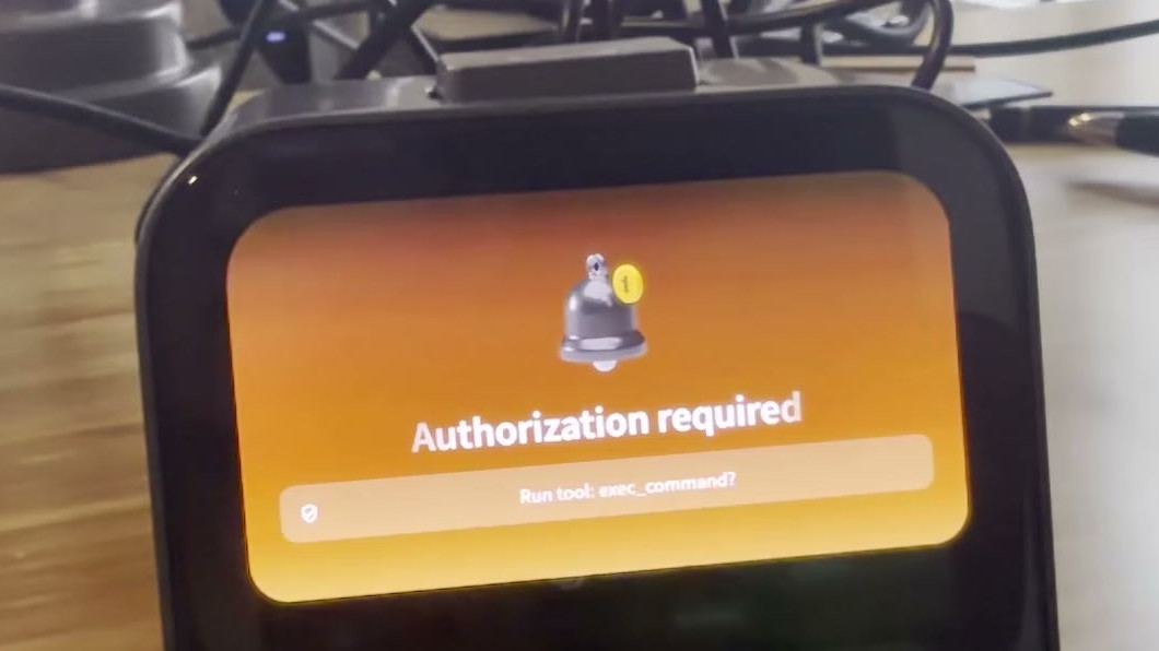 Violoop device screen showing an Authorization required prompt before running a command